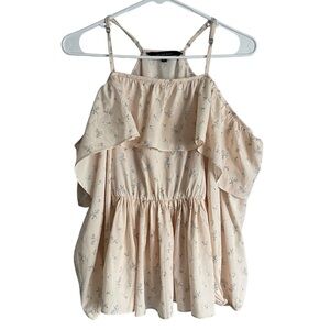 Walter Baker Floral Ruffle Off Shoulder Long Sleeve Blouse Blush Sz XS